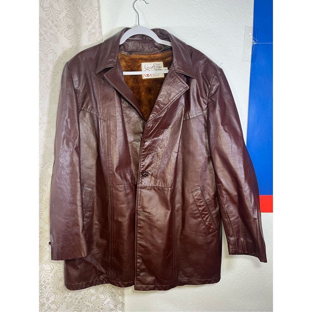 Vintage 70s Sears Leather Shop Brown Leather Jacket Mens 46 Removable Lining